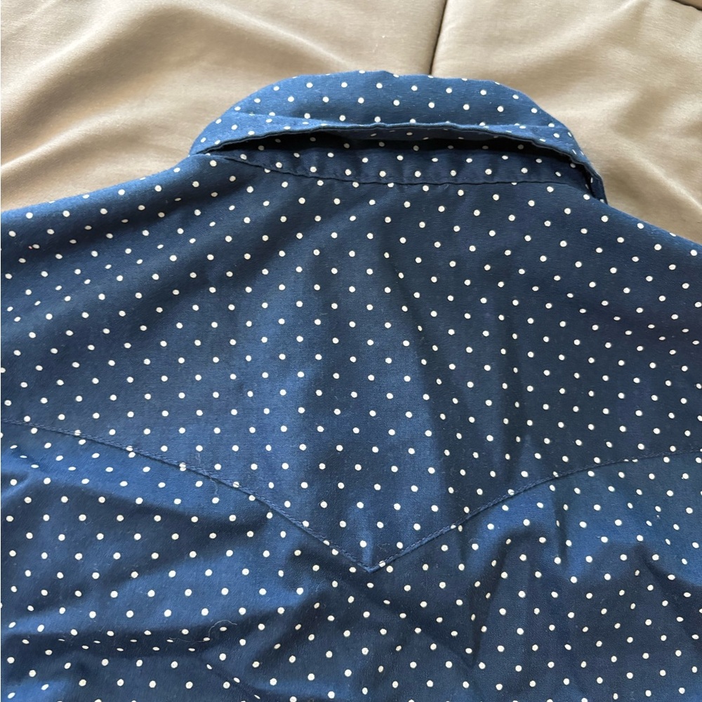 VTG Men's Navy Blue WESTERN Polka Dot pearl snap Shirt - Picture 11 of 11